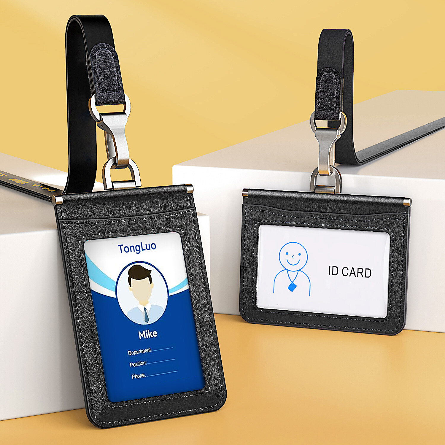 Phone Accessories Company - Prosty, wytrzymały skórzany identyfikator z paskiem
